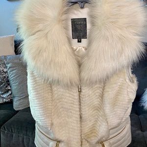 Guess winter white fur and leather vest